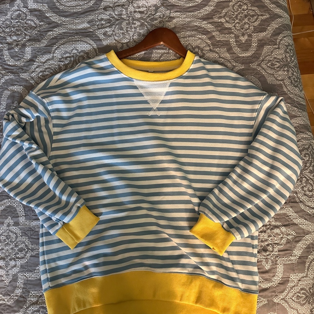 Striped Crew Neck Sweater - Blue and Yellow